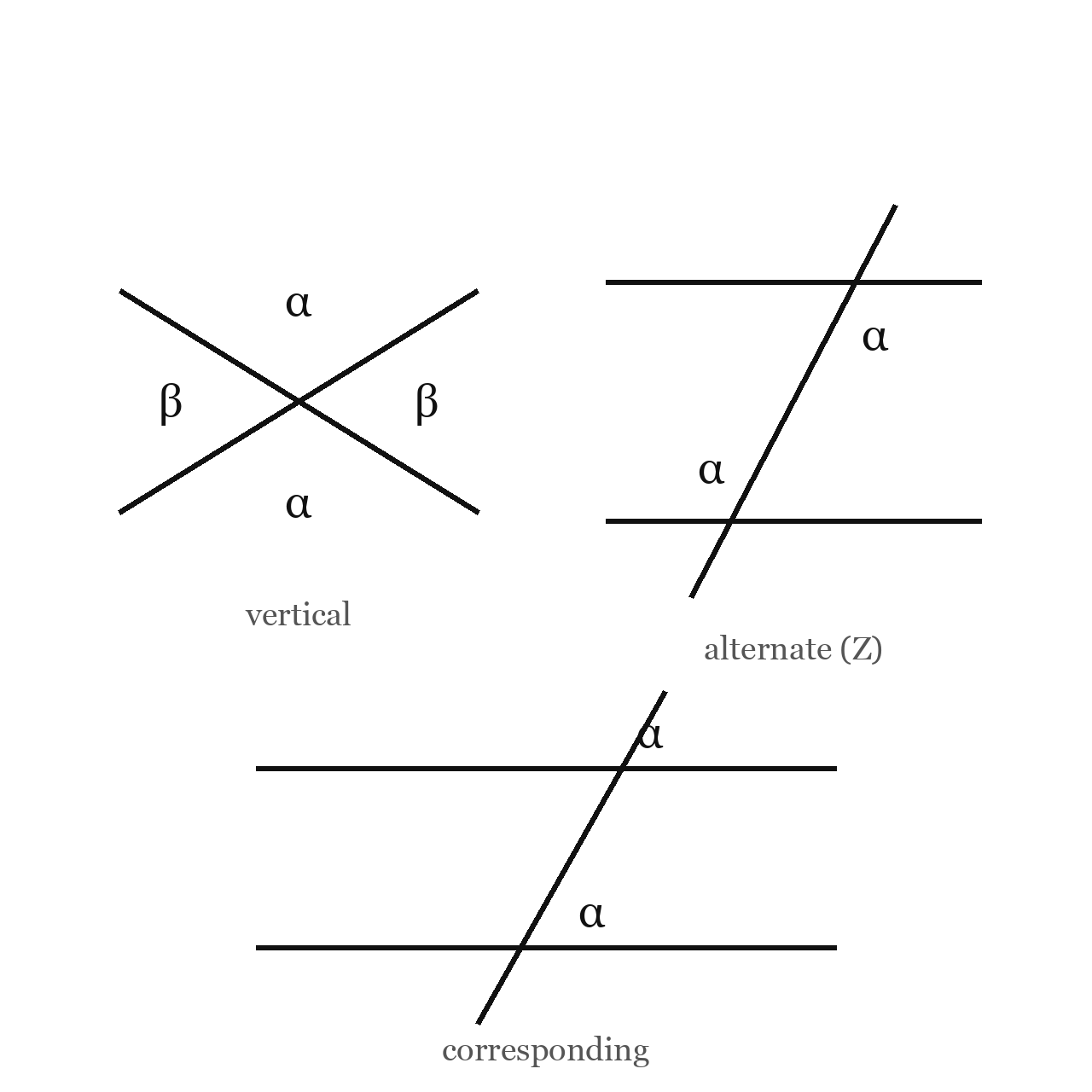 Vertical, Alternate and Corresponding Angles
